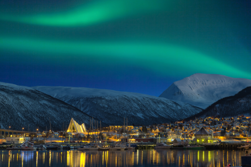 View over Tromso in Norwegen at night
