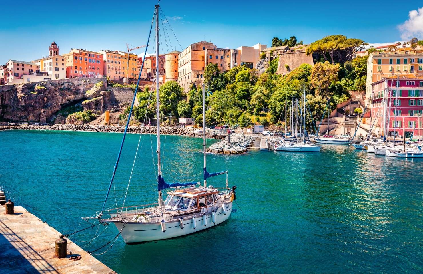 city of Bastia in Corsica, boat, sea 