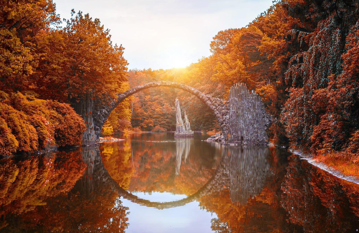 Magical view on Rakotz Bridge in Gablenz in Germany