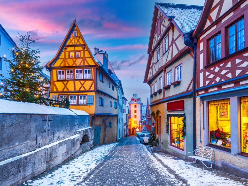 Rothenburg ob der Tauber covered in snow during Christmas in Germany