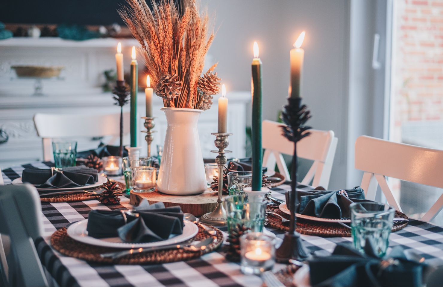 dinner table decorated for christmas