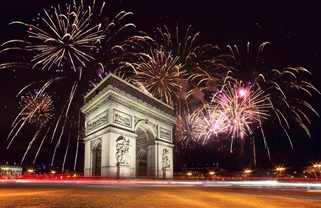 fireworks at the Arc de Triomphe at New Year's Eve in Paris