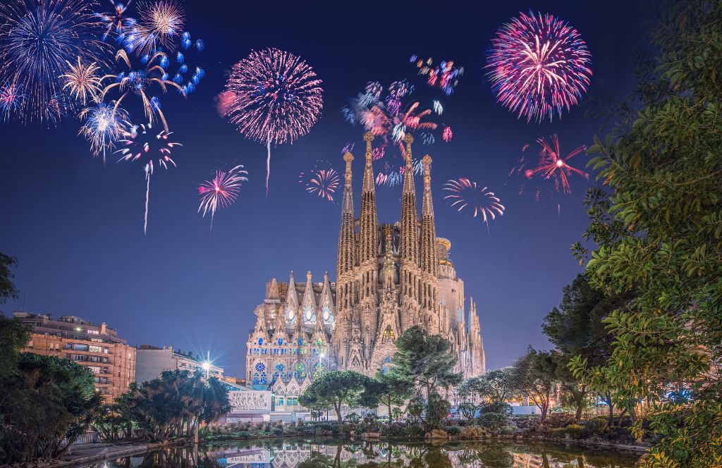 New Year's Eve in Barcelona with fireworks