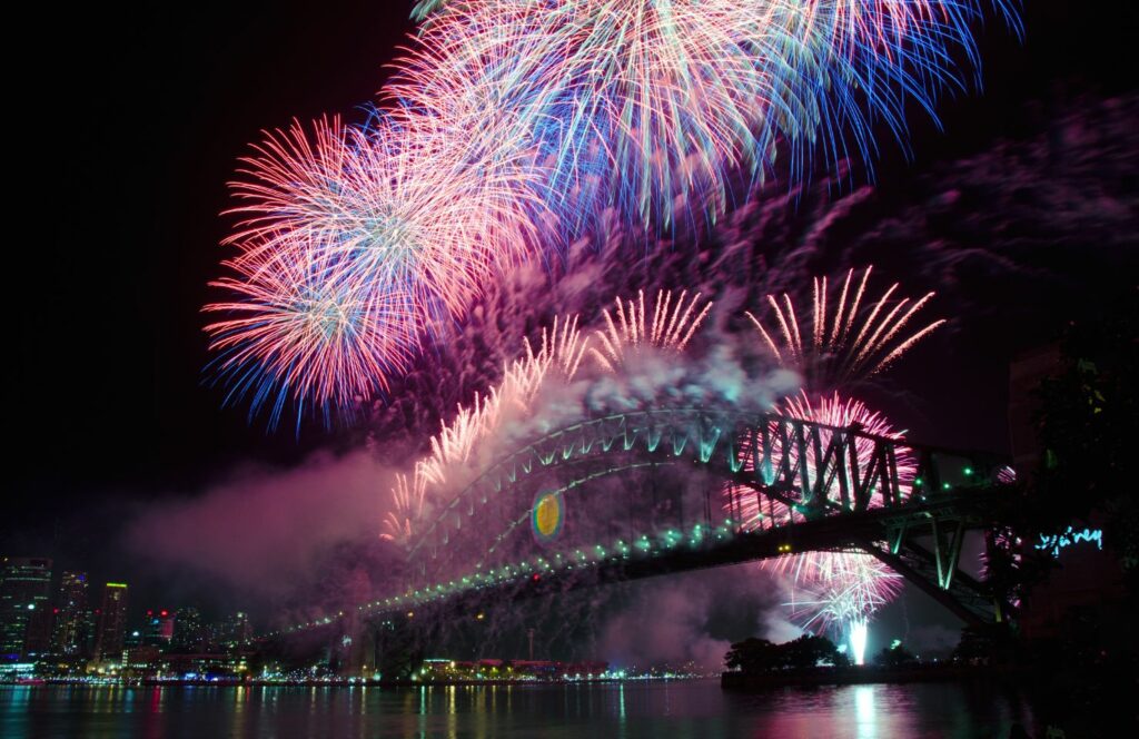 vuurwerk in sydney australië voor oudejaarsavond