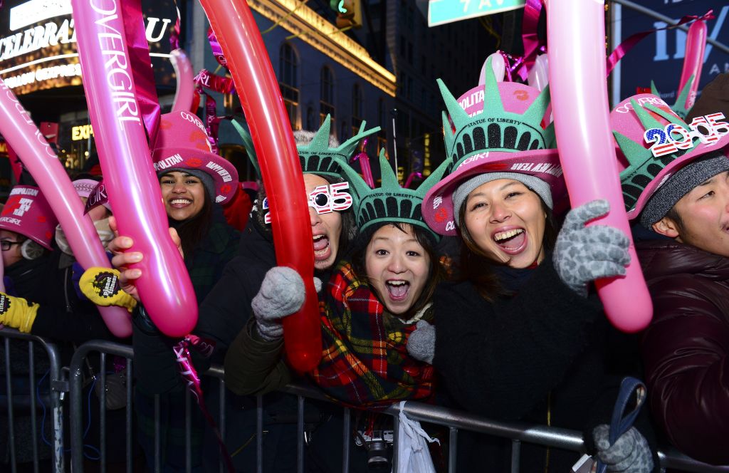 people celebrating new year in new york