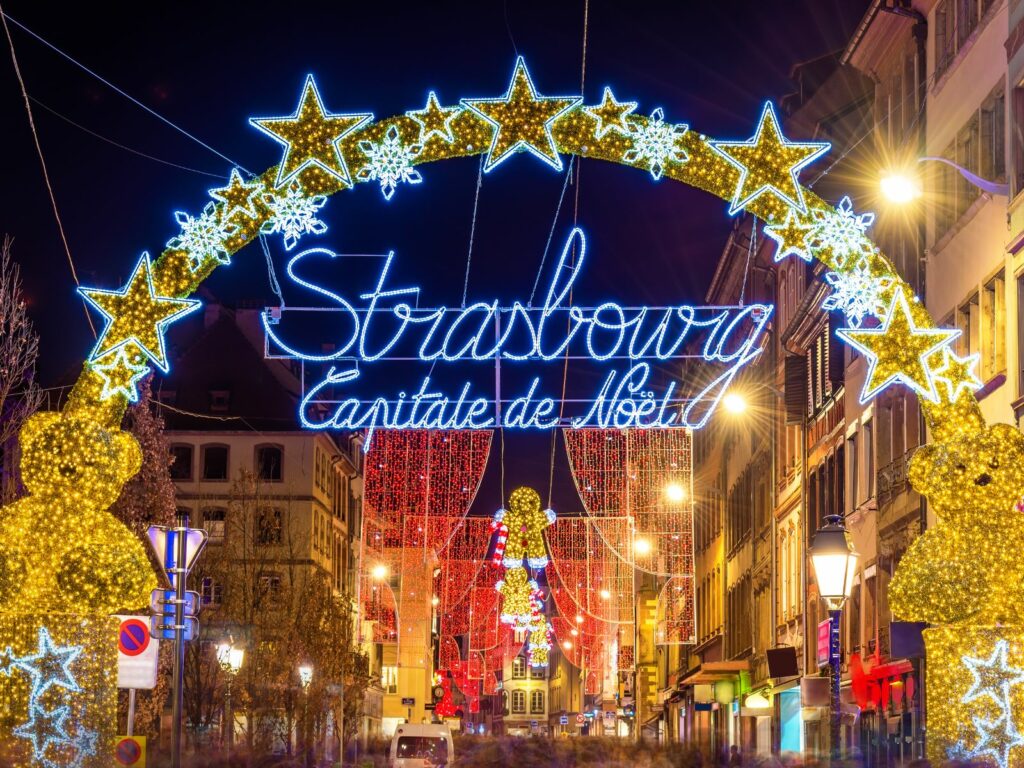 strasbourg at christmas next to one of the best ice skating rinks in france