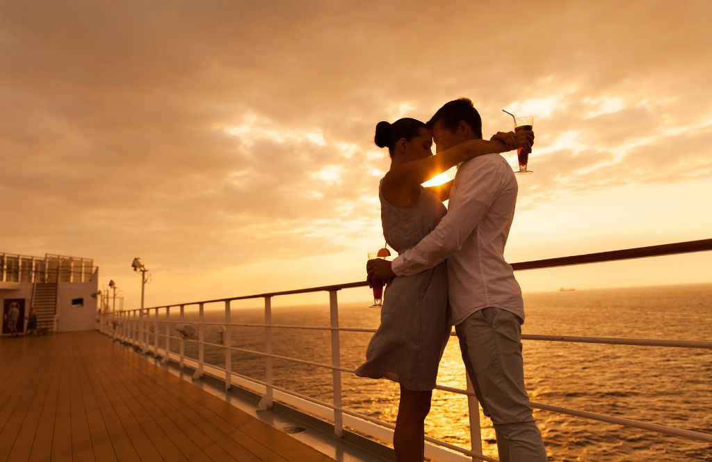 a couple on a romantic cruise during a valentine's day holiday
