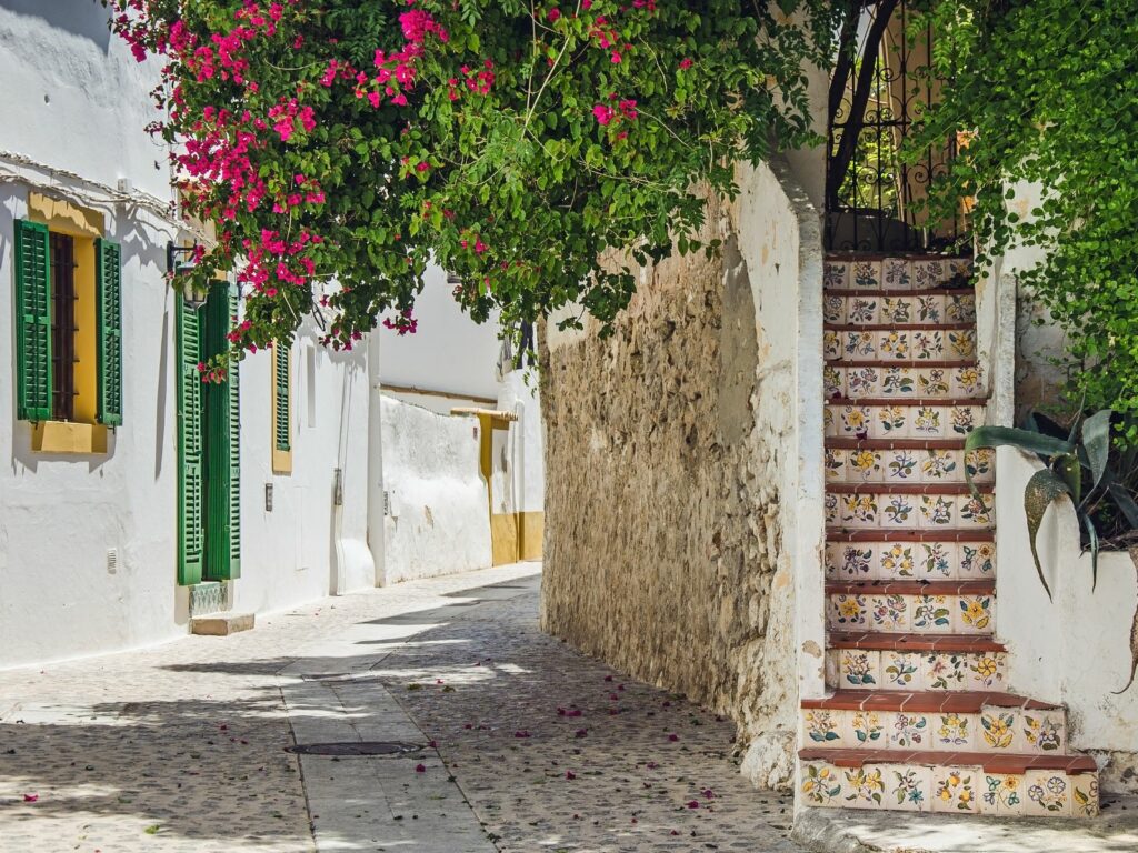 a street in old ibiza town during an ibiza weekend