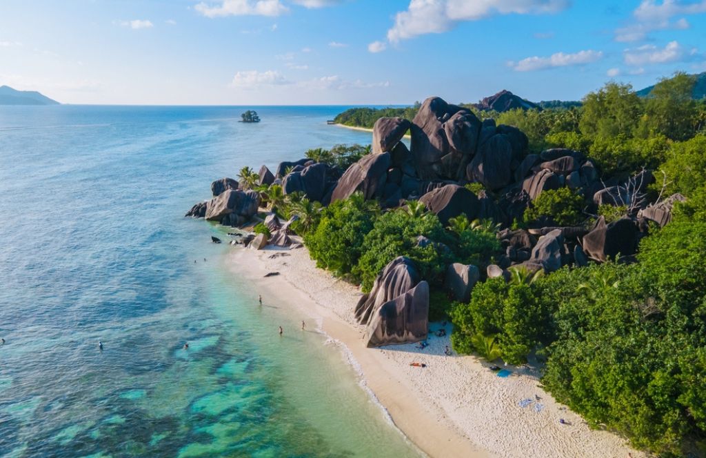 The beach of Anse Source d'Argent on the island of La Digue during a stay in the Seychelles