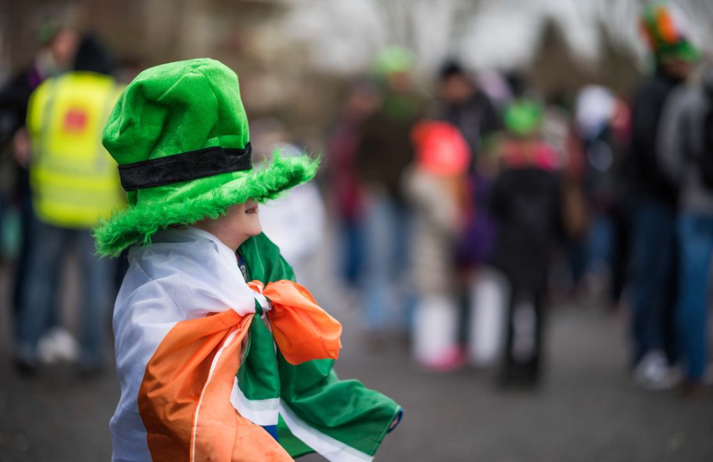 a child celebrates st paddys day in dublin