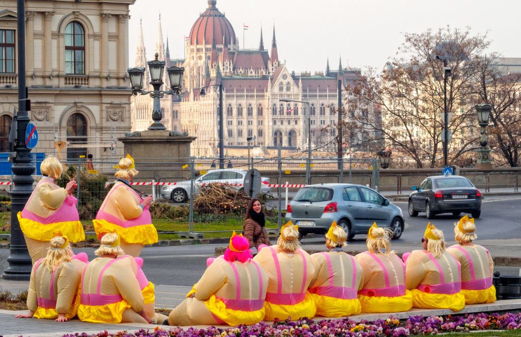 a stag do in costumes in budapest