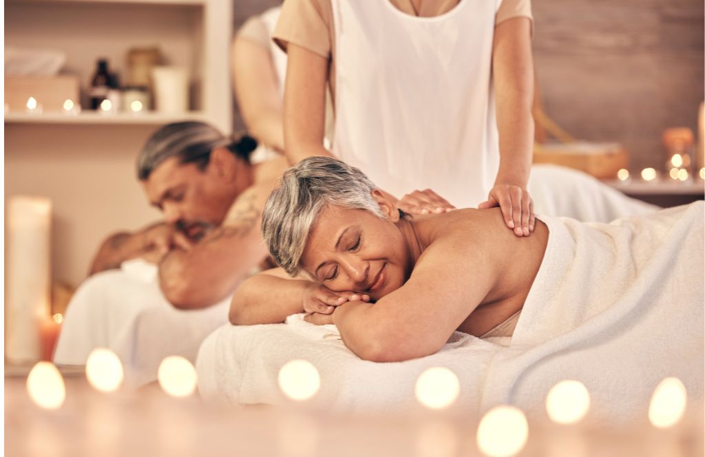 old couple in a spa as one of the best meaningful 70th birthday gifts