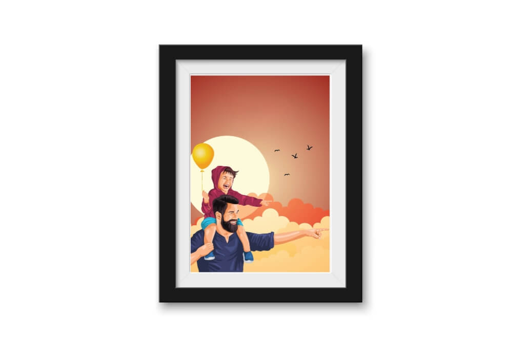 Un cadre avec une illustration en idée cadeau fête des pères