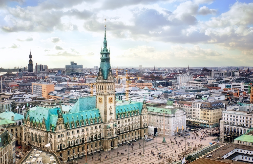 View of Hamburg City Hall and the Rathausmarkt