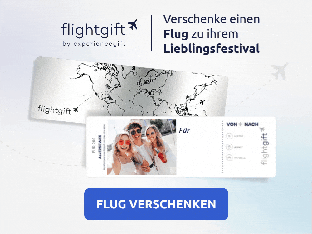 Verschenke einen Festivalbesuch mit einem Fluggutschein von Flightgift