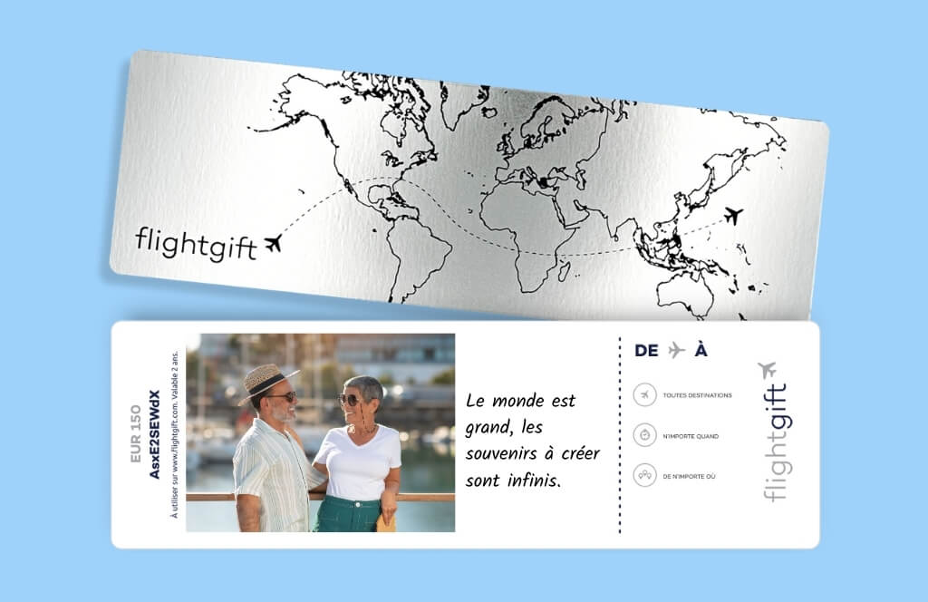 Une carte cadeau billet d'avion à offrir en cadeau homme 50 ans