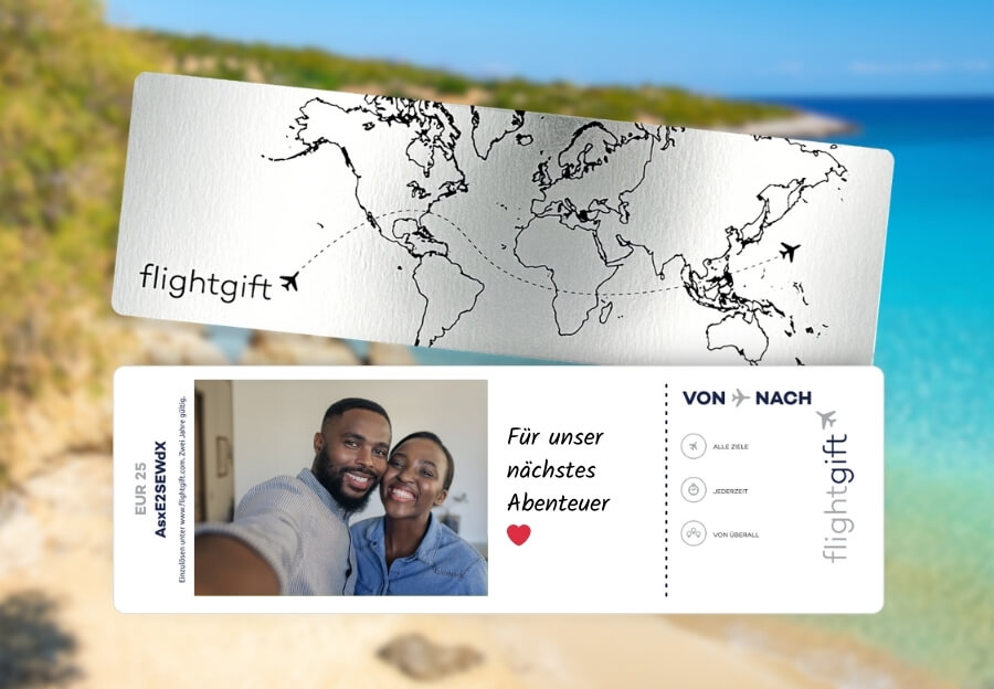 Einen Fluggutschein verschenken für einen Urlaub für Paare am Meer