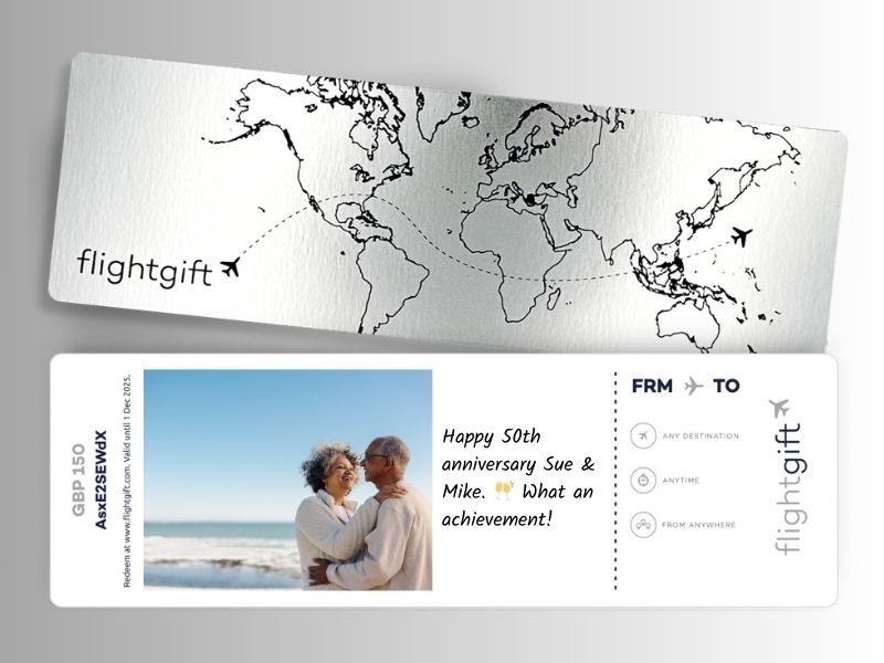 give an airline gift card for a 50th wedding anniversary present