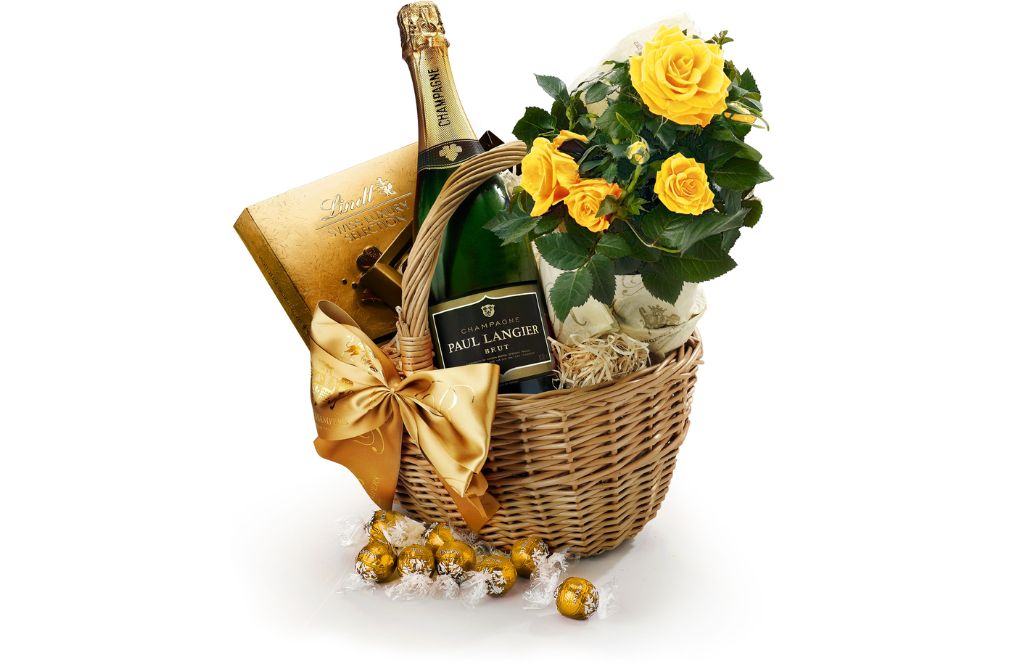 gift hamper with champagne is one of the best 50th anniversary gifts