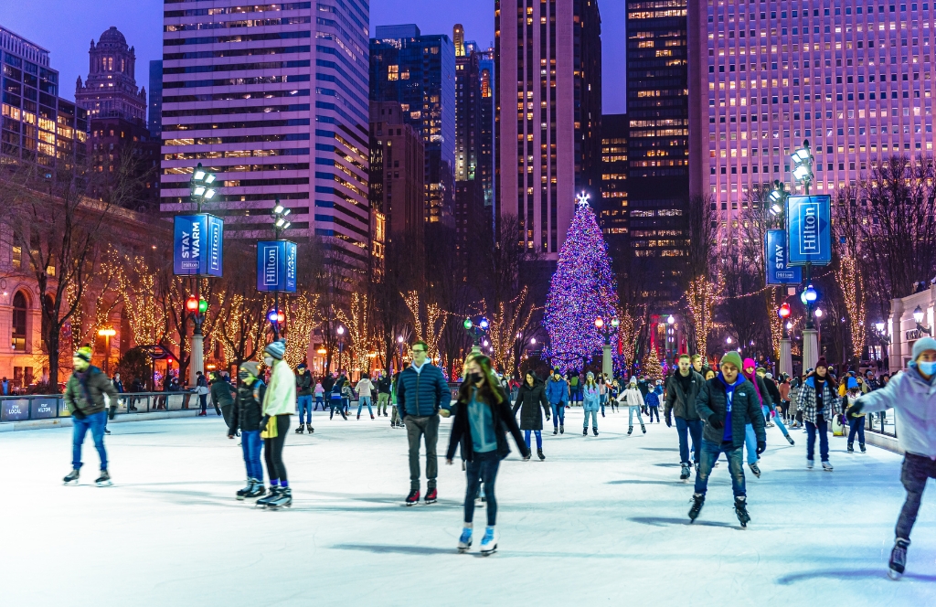 Ice Skating during Christmas in Chicago