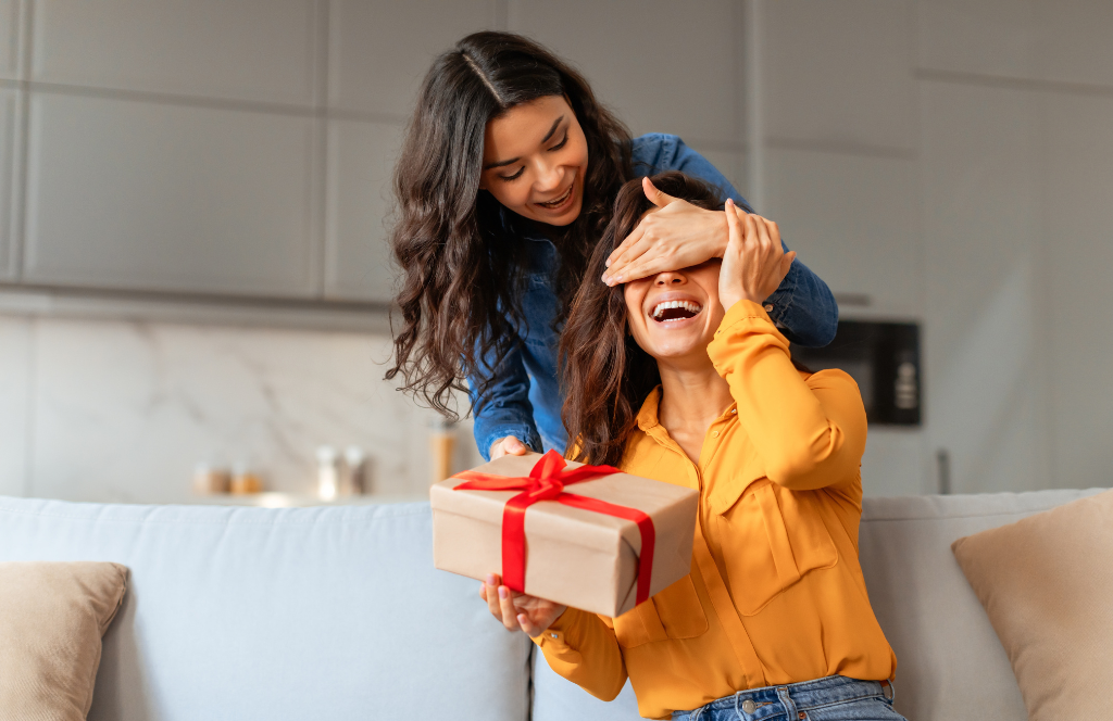 a lady gets a birthday gift for her 50th