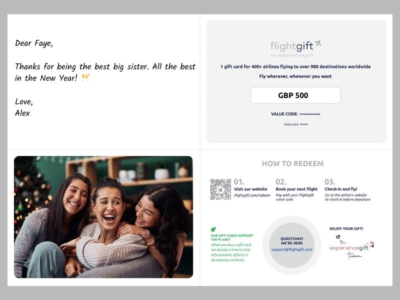 a PDF flight gift card from flightgift