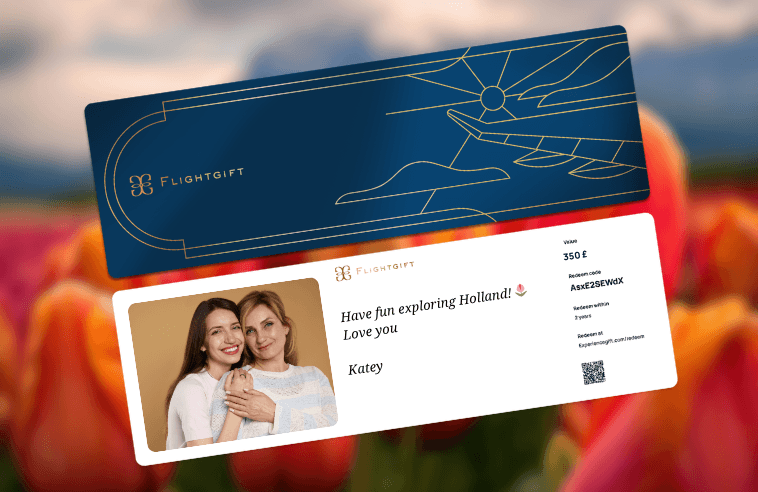Flightgift physical gift card with travel imagery