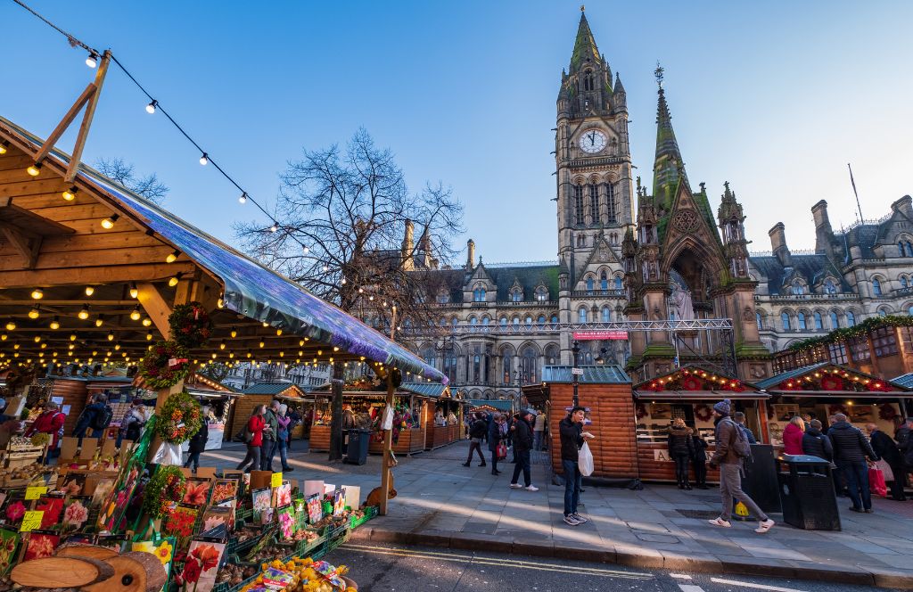 the manchester christmas market in england at christmas