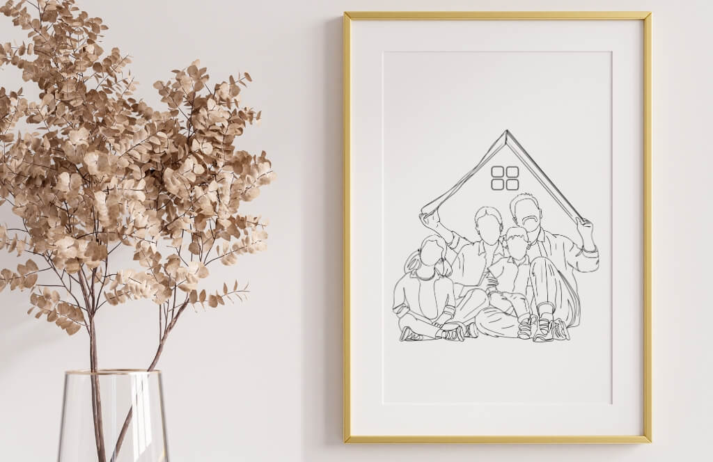 Une affiche avec un portrait de famille personnalisé en cadeau pour parents pour Noël