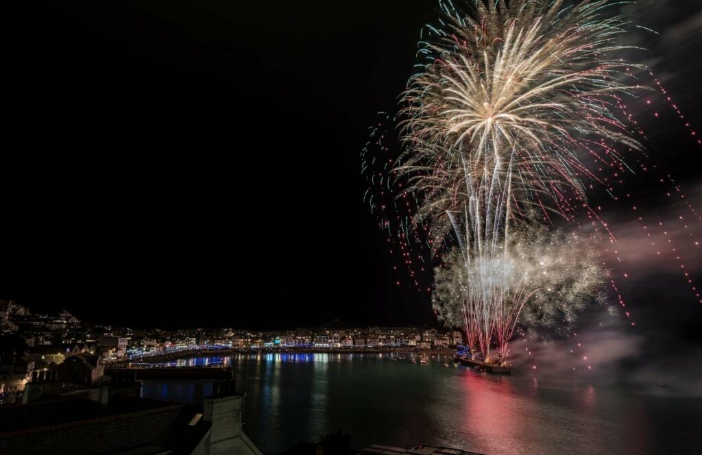 fireworks in st. ives Cornwall during a new year's eve getaway in the UK