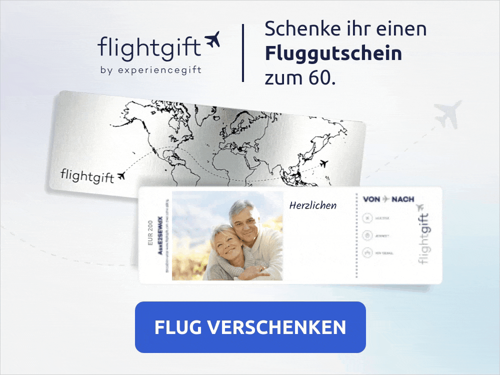 Fluggutschein von Flightgift zum 60. Geburtstag für Frauen