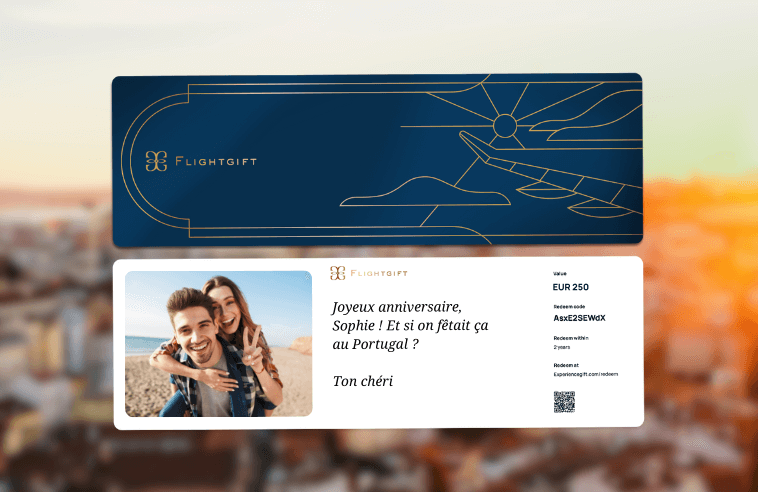 Carte cadeau Flightgift pour aller au Portugal en mars