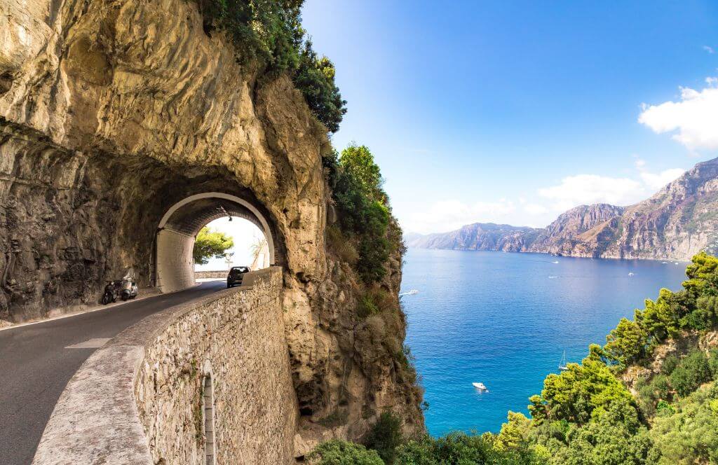 Amalfi Coast, Mediterranean Sea, Italy. Beautiful day full of colors on the roads and highways of the Amalfi Coast.