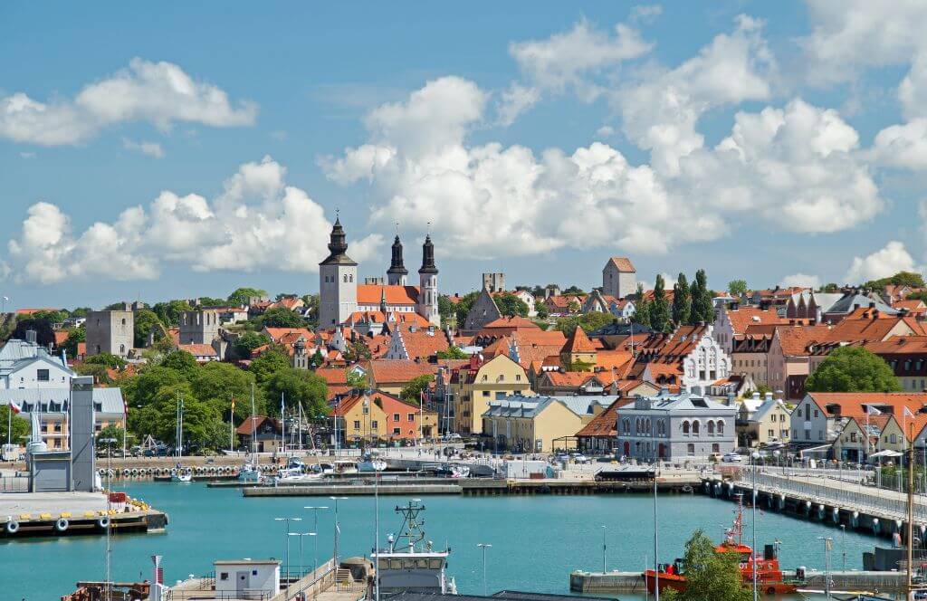 ALT text City view of Visby on the Swedish island Gotland