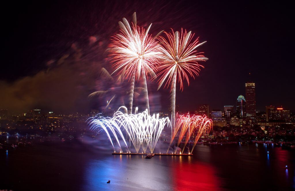 Aerial view of the 4th of July fireworks, Boston