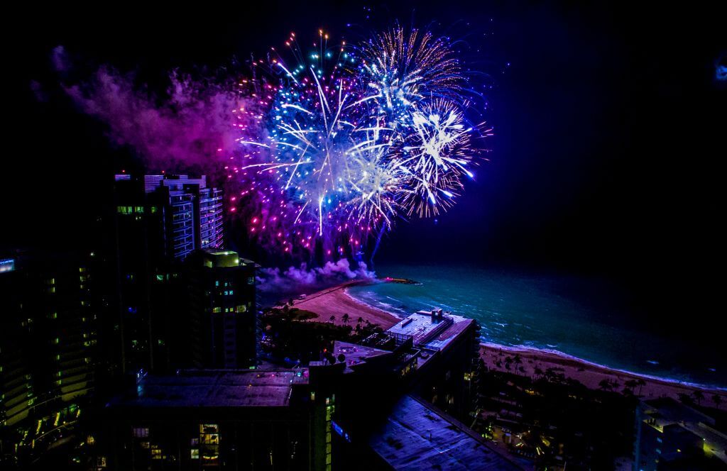 Miami New Year's Eve Night lights city fireworks South Beach Bal Harbor Florida
