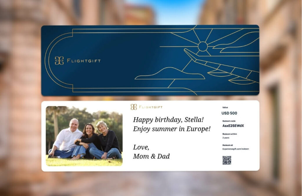 Flightgift physical giftcard to go to Europe in June