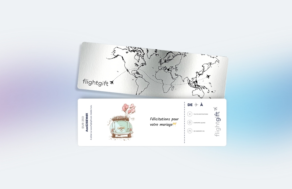 La carte cadeau cartonnée Flightgift en carte cadeau de mariage