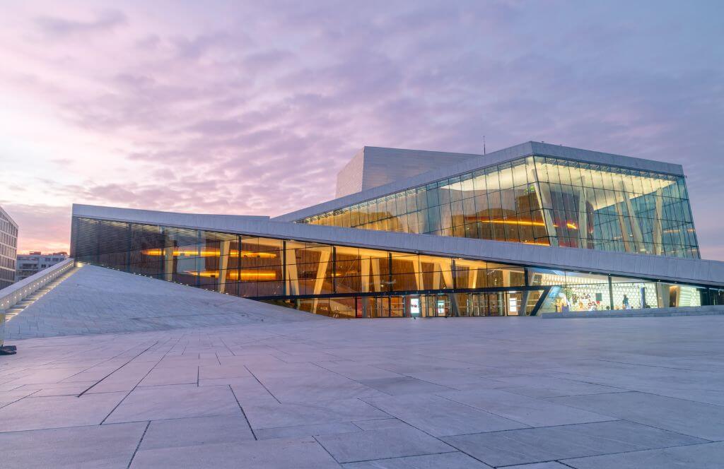 Oslo Opera House by night. It is the home of the Norwegian National Opera and Ballet and the national opera theatre in Norway. Northern Europe
