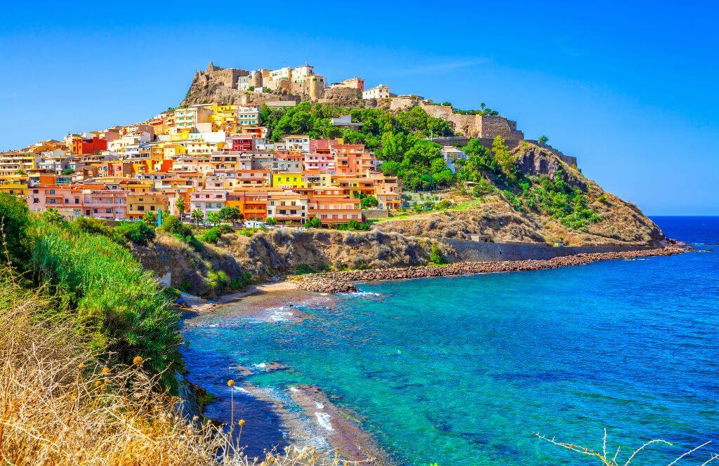 View of Castelsardo town, Sardinia, Sassari, Italy. The beautiful cityscape of Castelsardo is in summer on the Sardinia. Castelsardo is a famous travel destination in Sardinia, Italy. Sardinia island