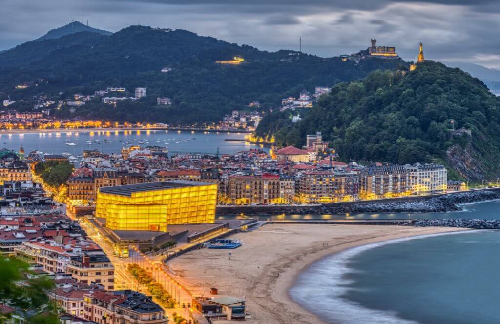 San Sebastian in northern Spain, with the iconic Kursaal at dusk