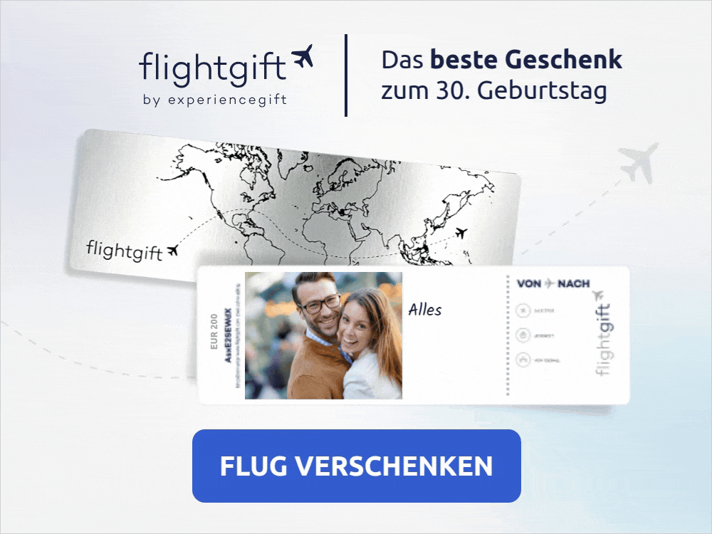 Ein Fluggutschein von Flightgift ist das beste Geschenk zum 30. Geburtstag für einen Mann