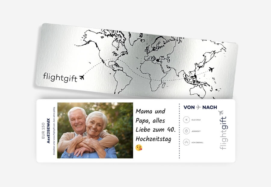Ein Fluggutschein als eines der besten Geschenke zum 40. Hochzeitstag