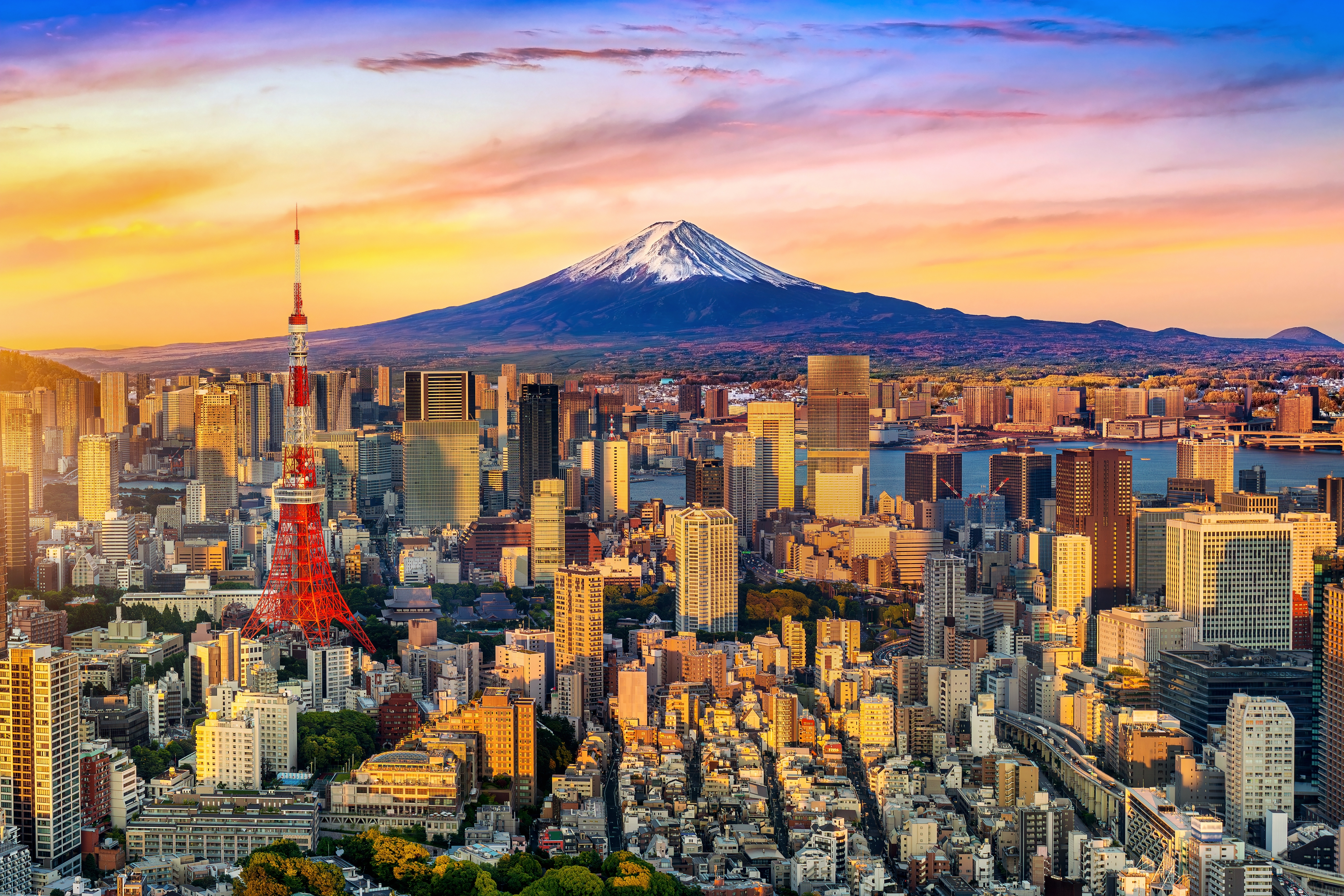 Aerial,View,Of,Tokyo,Cityscape,With,Fuji,Mountain,In,Japan.