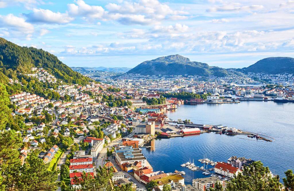 Bergen viewed from mountain in Sandviken, Norway