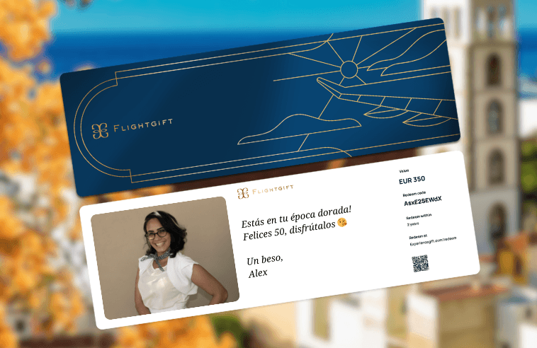 Tarjeta regalo de viajes para cumpleaños.