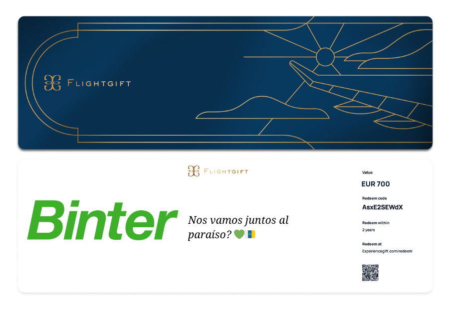 Tarjeta regalo Binter, válida para Binter o cualquier Aerolínea colaboradora con Flightgift.com
