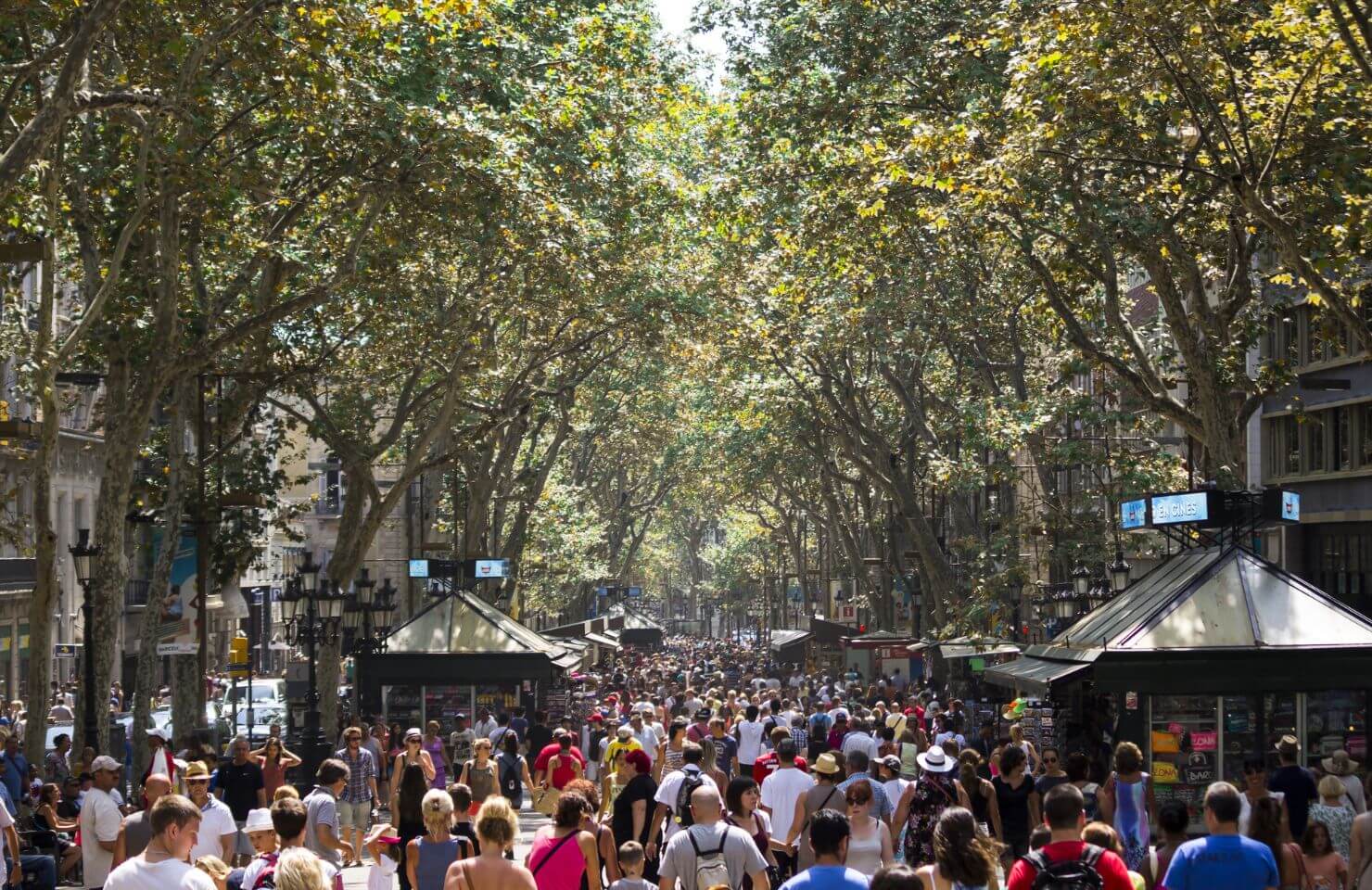People walking on La Rambla in Barcelona