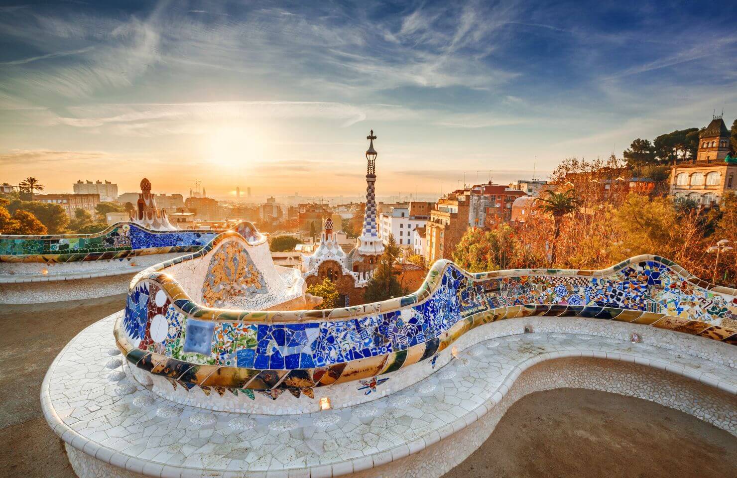View over Barcelona from a terrace in Park Güell