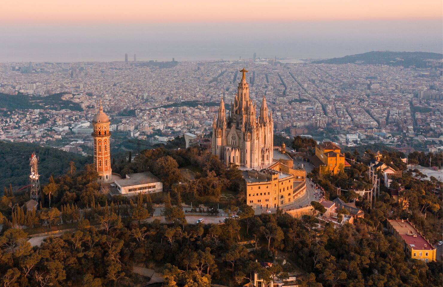 View on the Cathedral and mountain of Tibidabo in Barcelona
